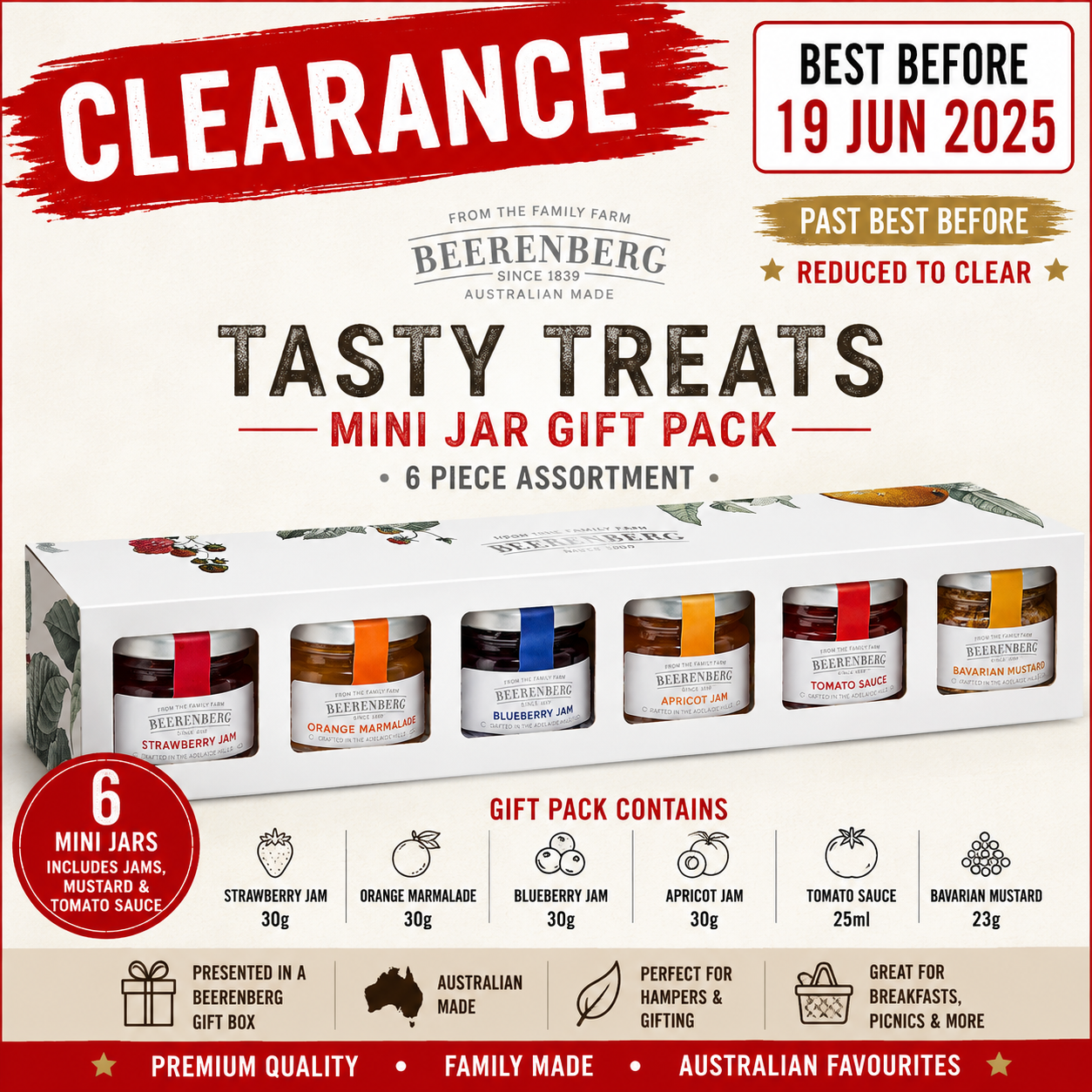Beerenberg Tasty Treats Mini Jar Gift Pack – 6 Piece Clearance