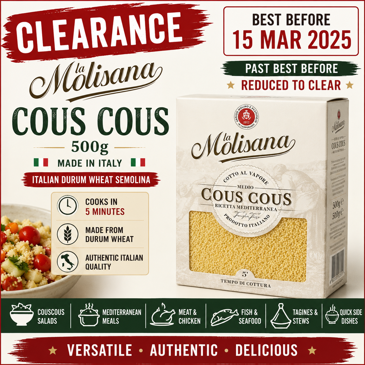 La Molisana Cous Cous 500g – Past Best Before Clearance