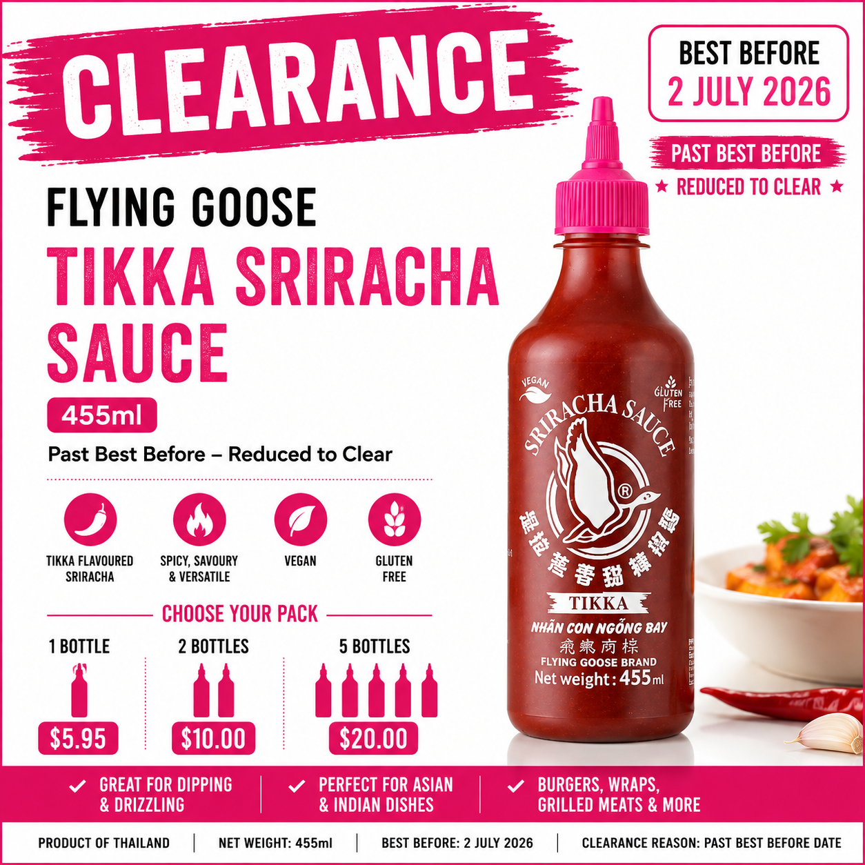 Flying Goose Tikka Sriracha Sauce 455ml – Past Best Before Clearance