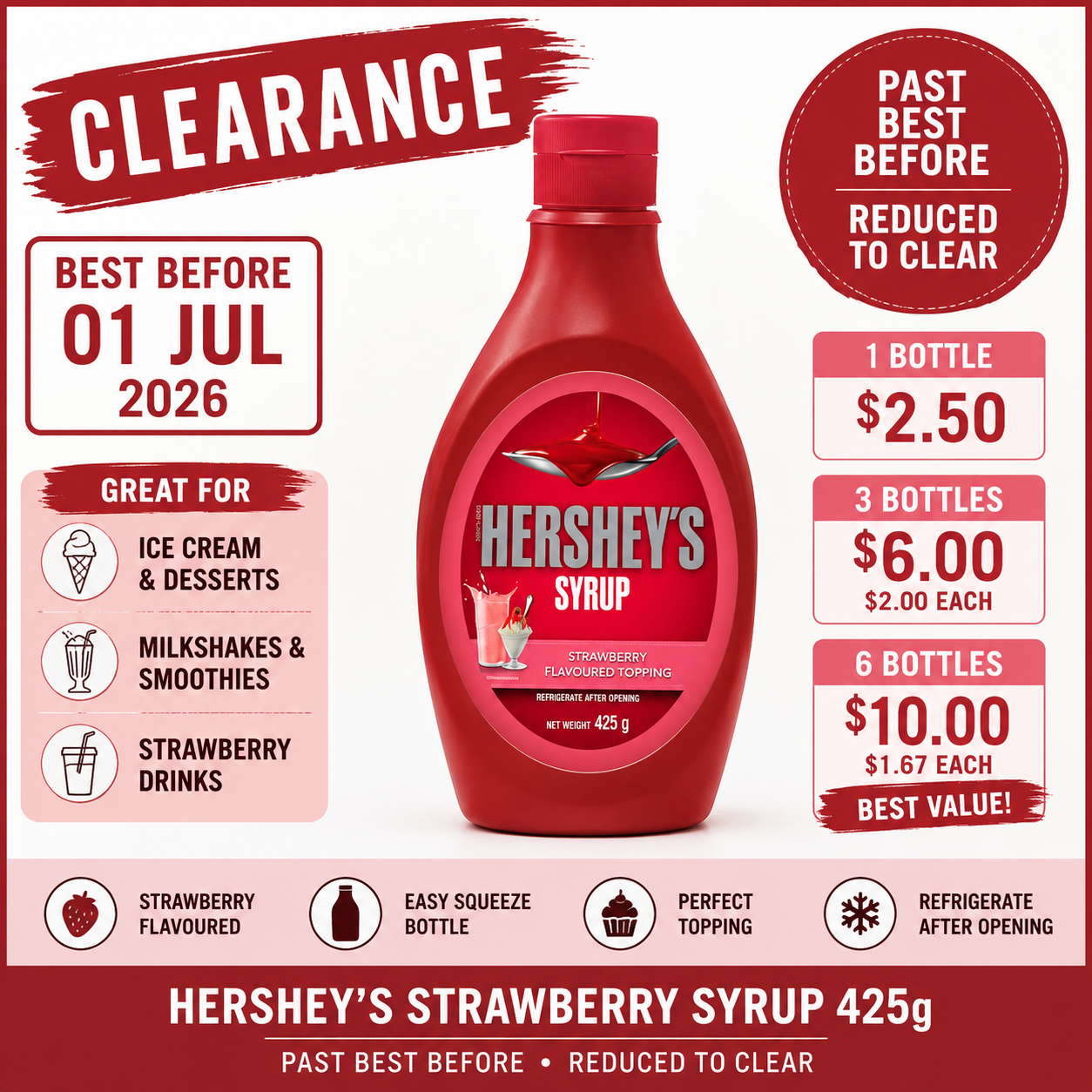 Hershey's Strawberry Syrup 425g – Past Best Before Clearance